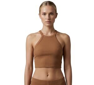 Talentless Rib Halter Tank Women's Brown Modal Crop Form Fitting Size L NWOT